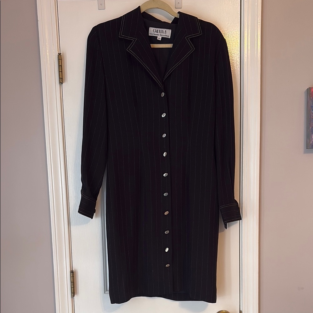 Cheers B. Navy pinstripe and Silver Buttoned Long Sleeve Dress